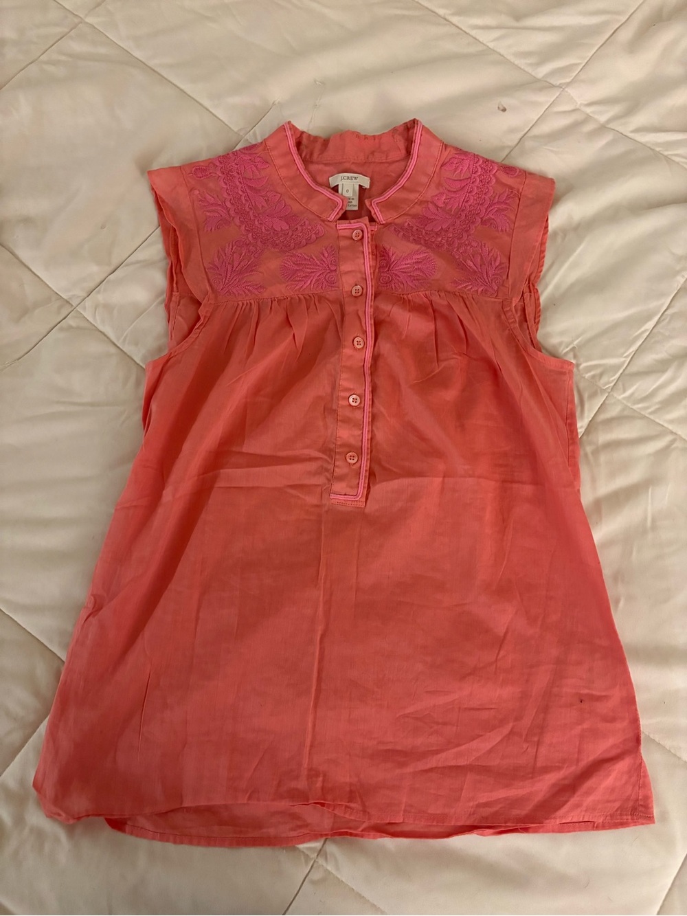 J. Crew Pink Embroidered Sleeveless Blouse